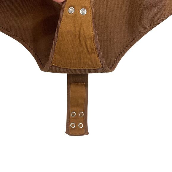Pistola Jenny Thong Bodysuit Brown Split Cuff Square Neckline Size Small - Picture 4 of 10